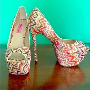 Betsey Johnson Barrdot Platform Peep Toe Heels